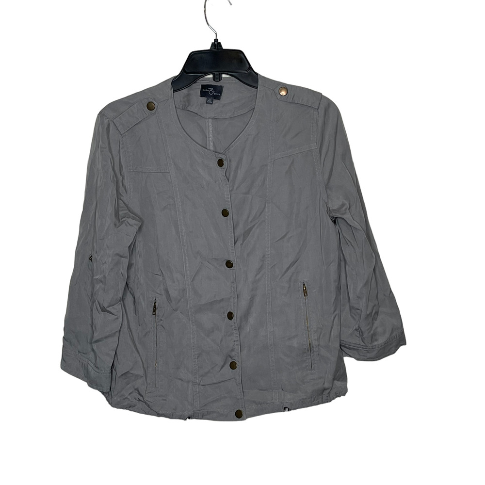 Market & Spruce Womens Jacket Size Small Gray Snap Front Roll‎ Up Sleeves